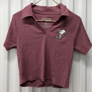 Peanuts Kids Maroon Polo Shirt with Snoopy Embroidery